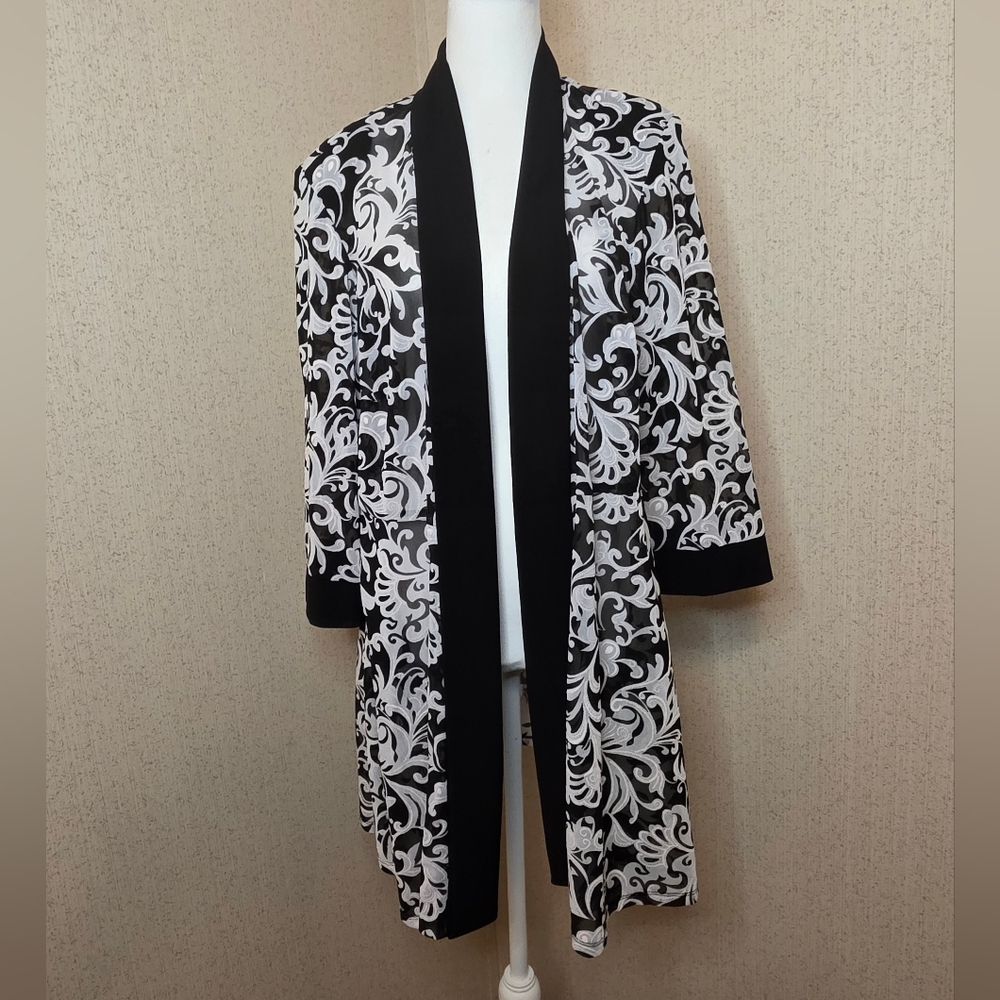 Roz & Ali Women's Black And White All Over Open Front Cardigan Sz:16